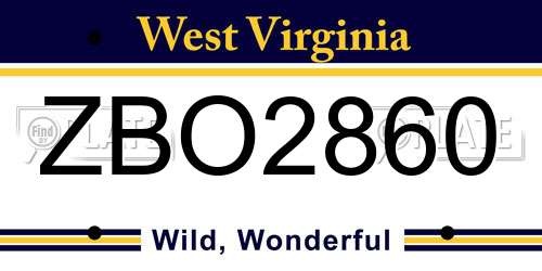 ZBO2860 West Virginia License Plate