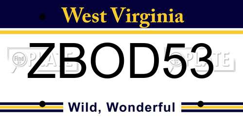 ZBOD53 West Virginia License Plate
