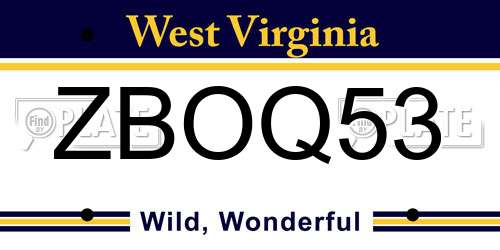 ZBOQ53 West Virginia License Plate