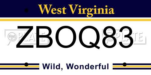 ZBOQ83 West Virginia License Plate