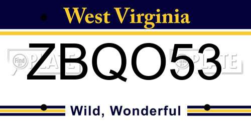 ZBQO53 West Virginia License Plate