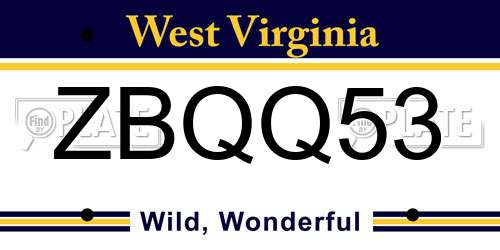 ZBQQ53 West Virginia License Plate
