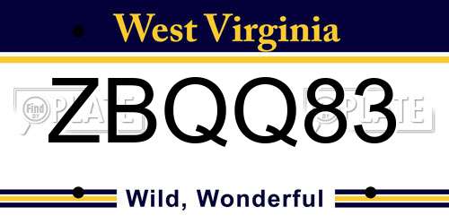 ZBQQ83 West Virginia License Plate