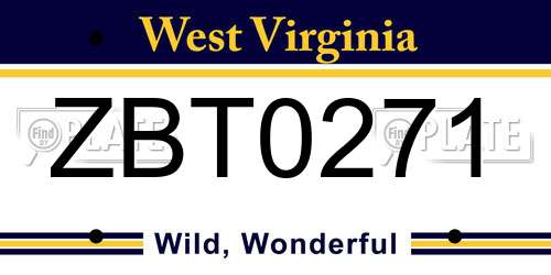 ZBT0271 West Virginia License Plate