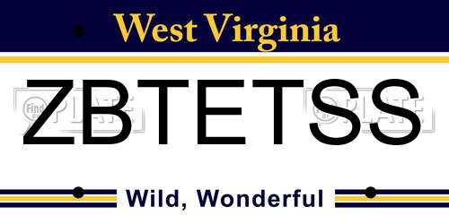 ZBTETSS West Virginia License Plate