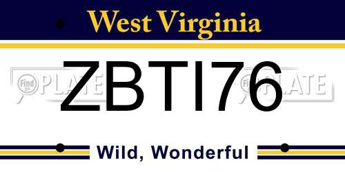 ZBTI76 West Virginia License Plate