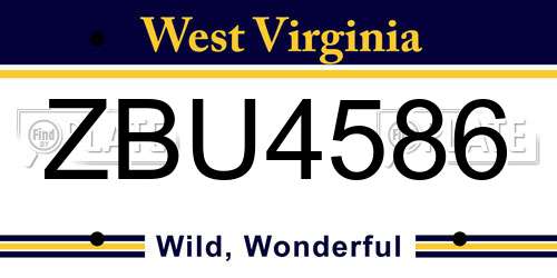ZBU4586 West Virginia License Plate