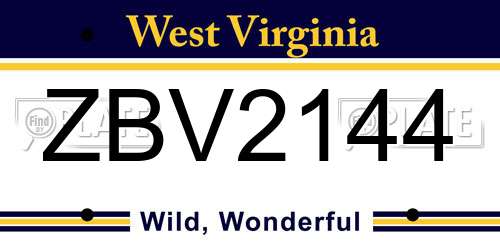 ZBV2144 West Virginia License Plate