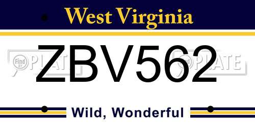 ZBV562 West Virginia License Plate