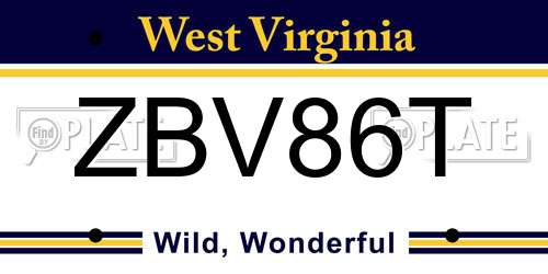 ZBV86T West Virginia License Plate