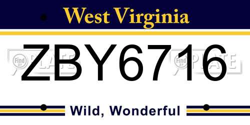ZBY6716 West Virginia License Plate