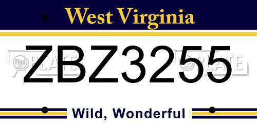ZBZ3255 West Virginia License Plate