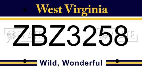 ZBZ3258 West Virginia License Plate