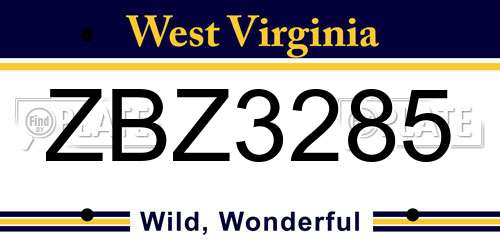 ZBZ3285 West Virginia License Plate