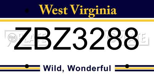 ZBZ3288 West Virginia License Plate