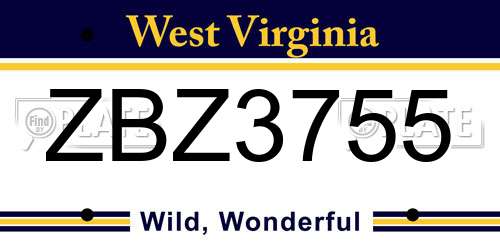 ZBZ3755 West Virginia License Plate