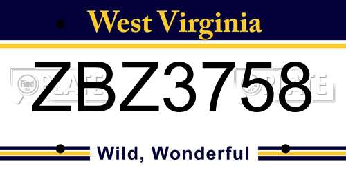 ZBZ3758 West Virginia License Plate