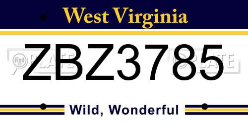 ZBZ3785 West Virginia License Plate