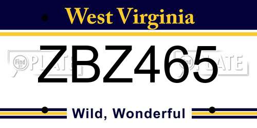 ZBZ465 West Virginia License Plate