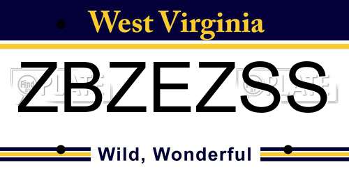 ZBZEZSS West Virginia License Plate