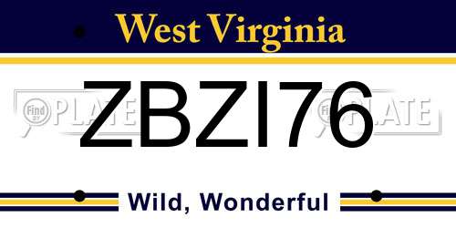 ZBZI76 West Virginia License Plate