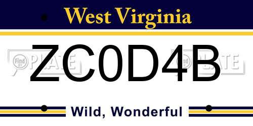 ZC0D4B West Virginia License Plate