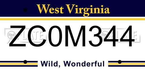 ZC0M344 West Virginia License Plate