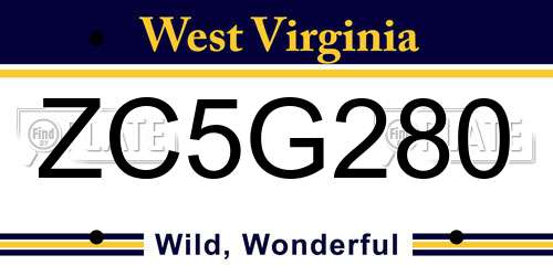 ZC5G280 West Virginia License Plate
