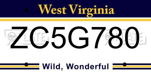 ZC5G780 West Virginia License Plate
