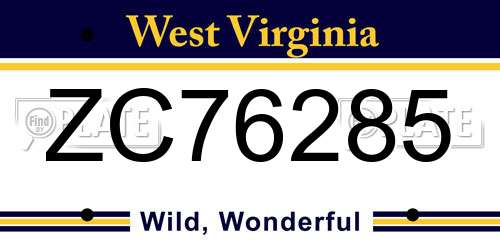 ZC76285 West Virginia License Plate