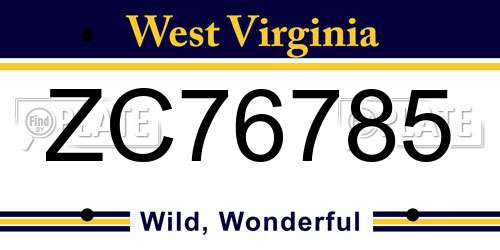 ZC76785 West Virginia License Plate