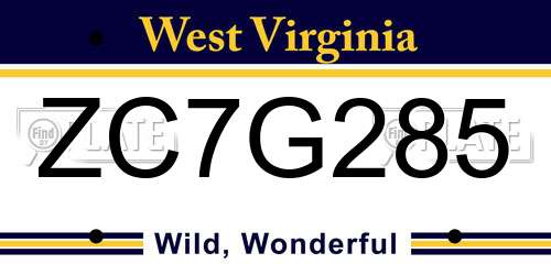 ZC7G285 West Virginia License Plate