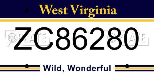 ZC86280 West Virginia License Plate