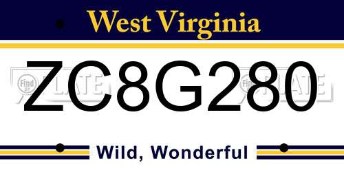ZC8G280 West Virginia License Plate