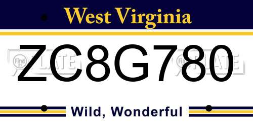 ZC8G780 West Virginia License Plate