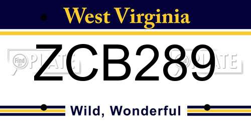 ZCB289 West Virginia License Plate