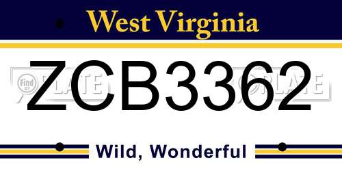 ZCB3362 West Virginia License Plate