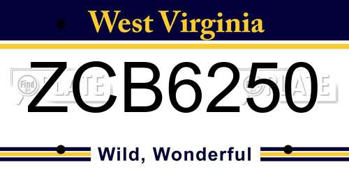 ZCB6250 West Virginia License Plate