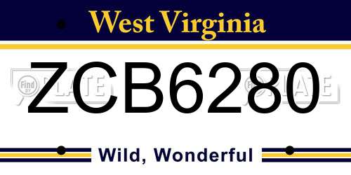 ZCB6280 West Virginia License Plate