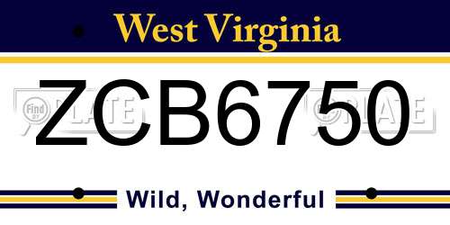 ZCB6750 West Virginia License Plate