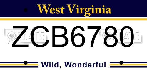 ZCB6780 West Virginia License Plate