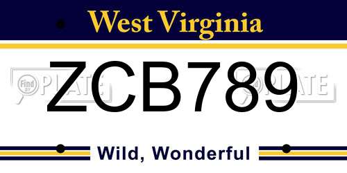 ZCB789 West Virginia License Plate