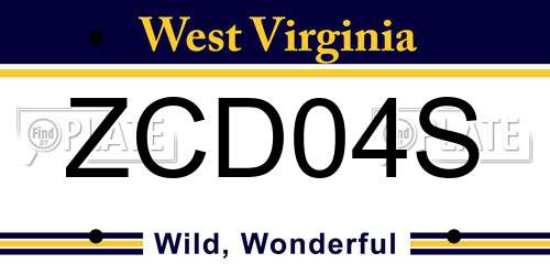 ZCD04S West Virginia License Plate