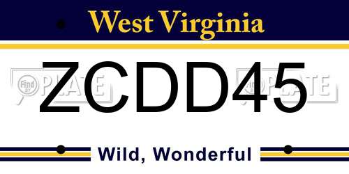 ZCDD45 West Virginia License Plate