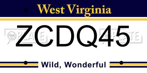 ZCDQ45 West Virginia License Plate