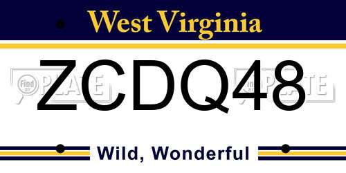 ZCDQ48 West Virginia License Plate