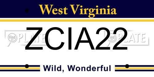 ZCIA22 West Virginia License Plate