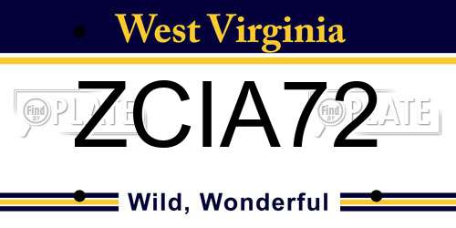 ZCIA72 West Virginia License Plate
