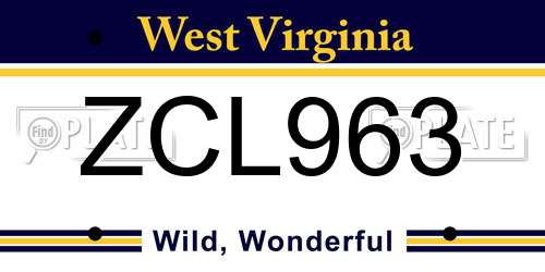 ZCL963 West Virginia License Plate