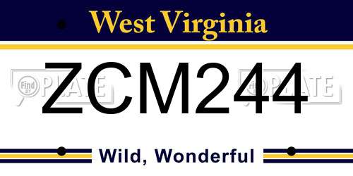 ZCM244 West Virginia License Plate
